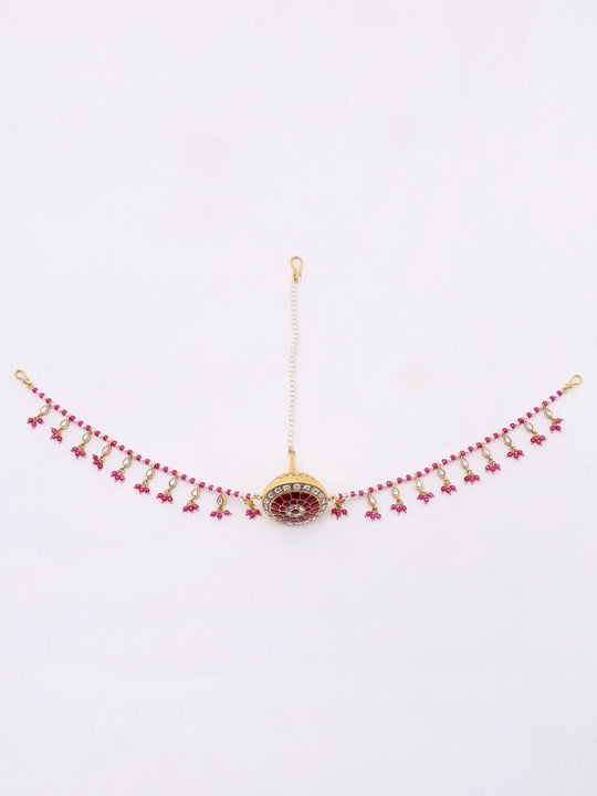 Kundan and Moissanite Sterling Silver Rajasthani Maang Tikka