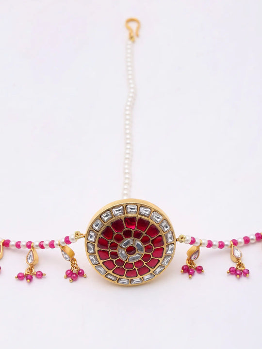 Kundan and Moissanite Sterling Silver Rajasthani Maang Tikka