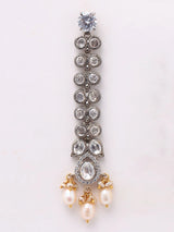 Polki Diamond and Pearl Drop Long Earrings in Sterling Silver