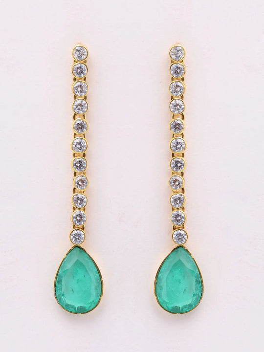 Polki Diamond and Aqua Drop Sterling Silver Long Earrings