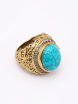 Turquoise Oval and Scrollwork Sterling Silver Ring
