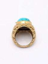 Turquoise Oval and Scrollwork Sterling Silver Ring