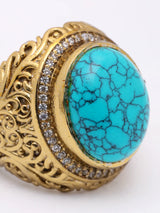 Turquoise Oval and Scrollwork Sterling Silver Ring
