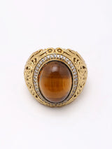 Oval Tiger Eye and Scrollwork Sterling Silver Ring