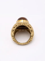 Oval Tiger Eye and Scrollwork Sterling Silver Ring