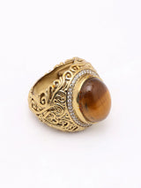 Oval Tiger Eye and Scrollwork Sterling Silver Ring