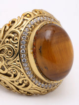 Oval Tiger Eye and Scrollwork Sterling Silver Ring