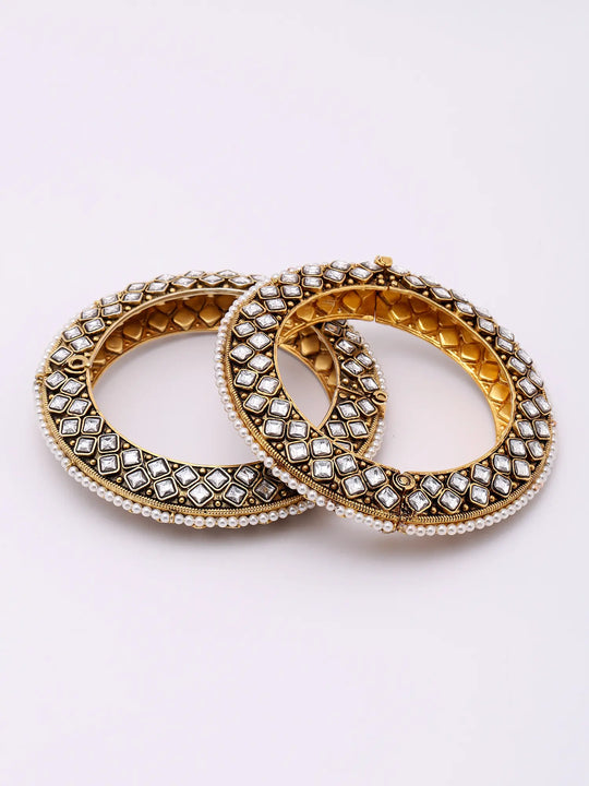Kundan Studded Screw Openable Sterling Silver Bangles
