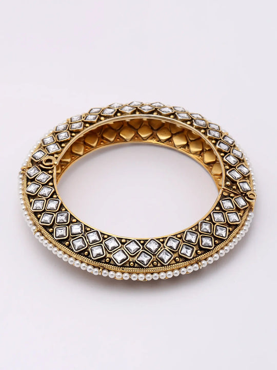 Kundan Studded Screw Openable Sterling Silver Bangles