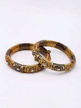 Floral Sterling Silver Bangles with Semi Precious Stones (Set of 2)