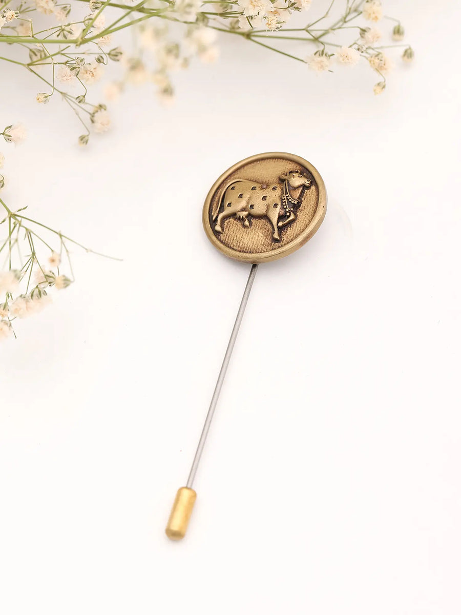 Nandi Bull Motif Brass Lapel Pin