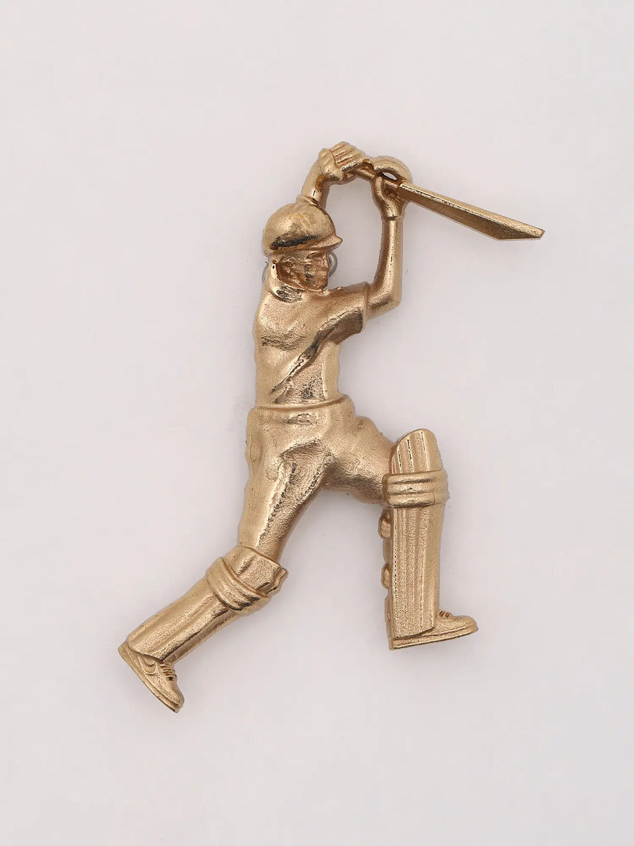 Handcrafted Cricket Batsman Brass Brooch