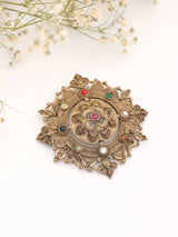 Navaratna Stone Studded Eight Pointed Floral Brass Brooch