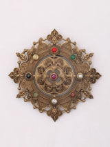 Navaratna Stone Studded Eight Pointed Floral Brass Brooch