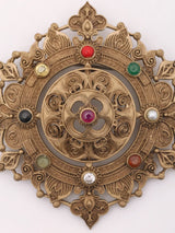 Navaratna Stone Studded Eight Pointed Floral Brass Brooch