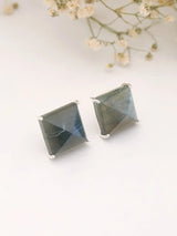 Faceted Square Labradorite Sterling Silver Stud Earrings