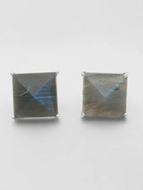 Faceted Square Labradorite Sterling Silver Stud Earrings