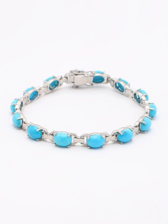 Persian Turquoise Oval Link Sterling Silver Bracelet