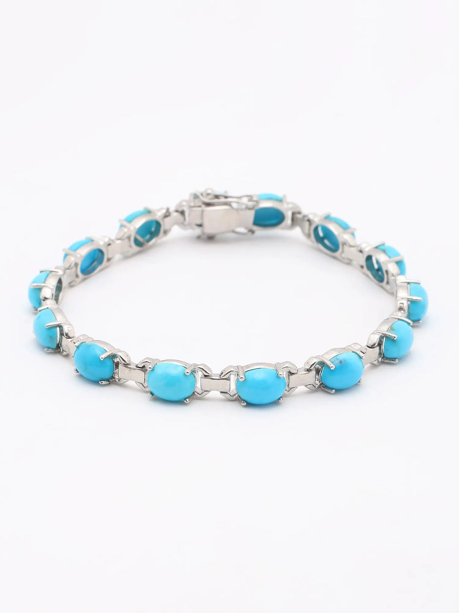 Persian Turquoise Oval Link Sterling Silver Bracelet