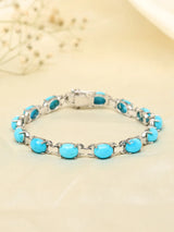 Persian Turquoise Oval Link Sterling Silver Bracelet