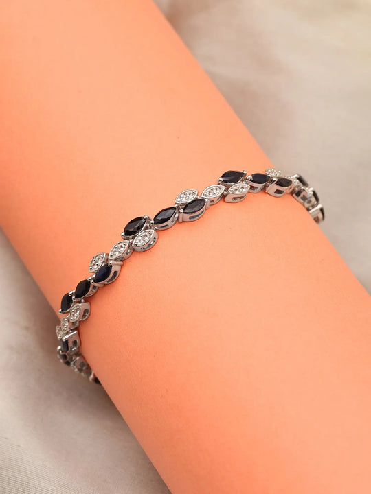 Marquise Blue Sapphire and Cubic Zirconia Sterling Silver Bracelet