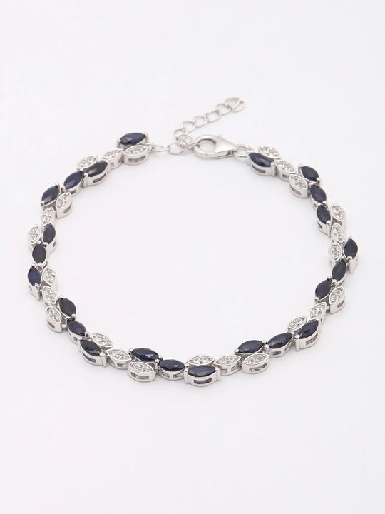 Marquise Blue Sapphire and Cubic Zirconia Sterling Silver Bracelet