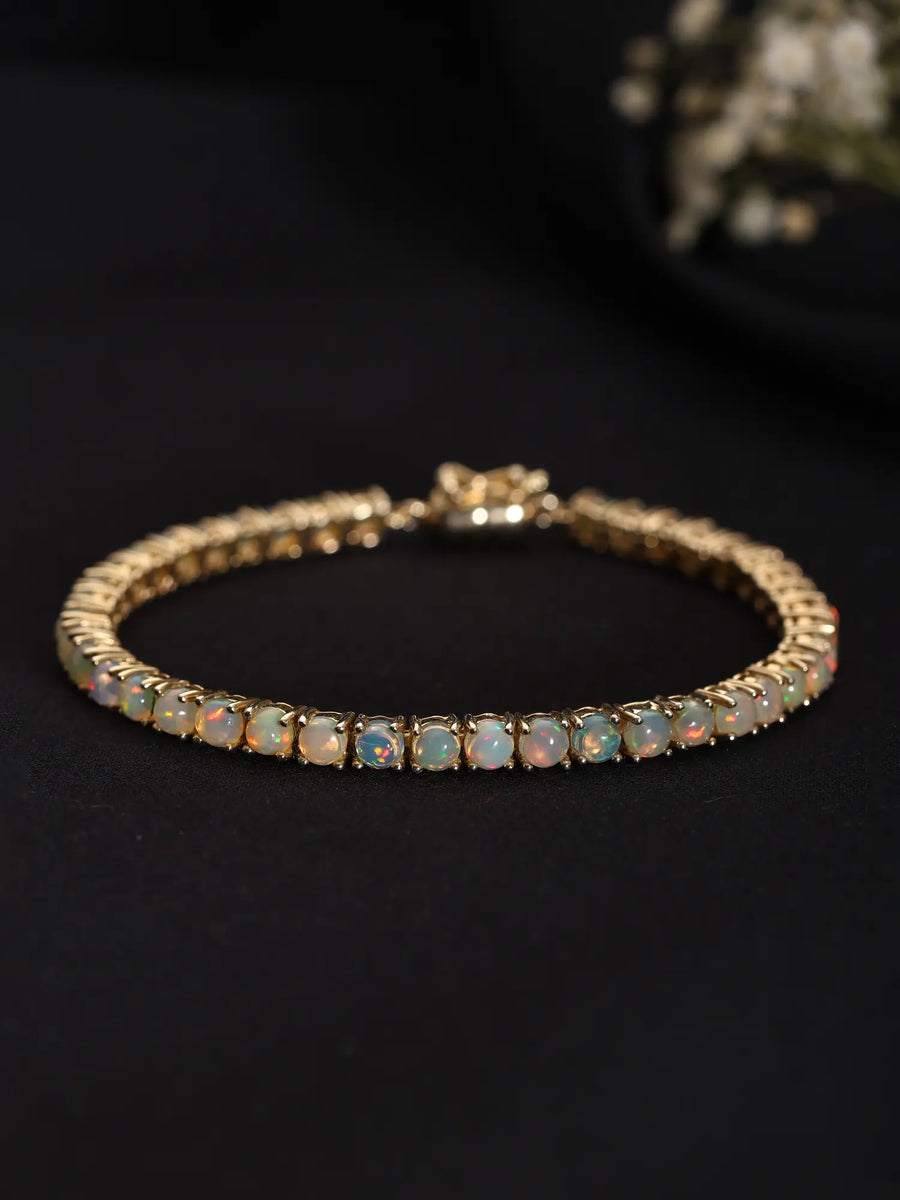 Faceted Ethiopian Opal Round Cut Sterling Silver Bracelet