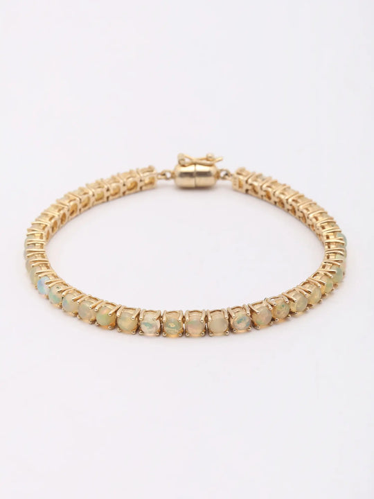 Faceted Ethiopian Opal Round Cut Sterling Silver Bracelet