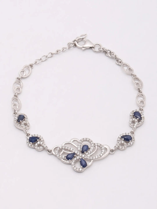 Blue Sapphire and Cubic Zirconia Butterfly Sterling Silver Bracelet