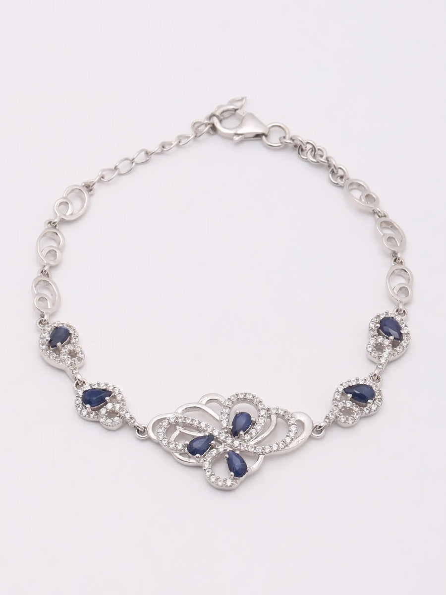 Blue Sapphire and Cubic Zirconia Butterfly Sterling Silver Bracelet