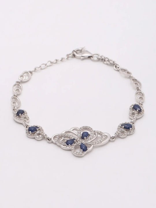 Blue Sapphire and Cubic Zirconia Butterfly Sterling Silver Bracelet