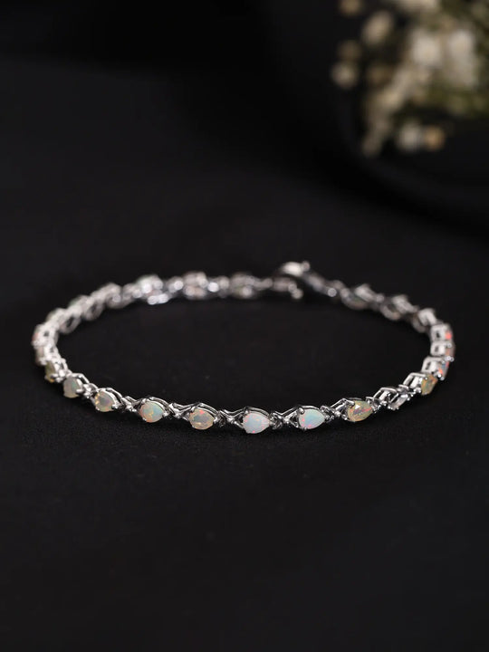 Faceted Ethiopian Opal Teardrop Sterling Silver Bracelet