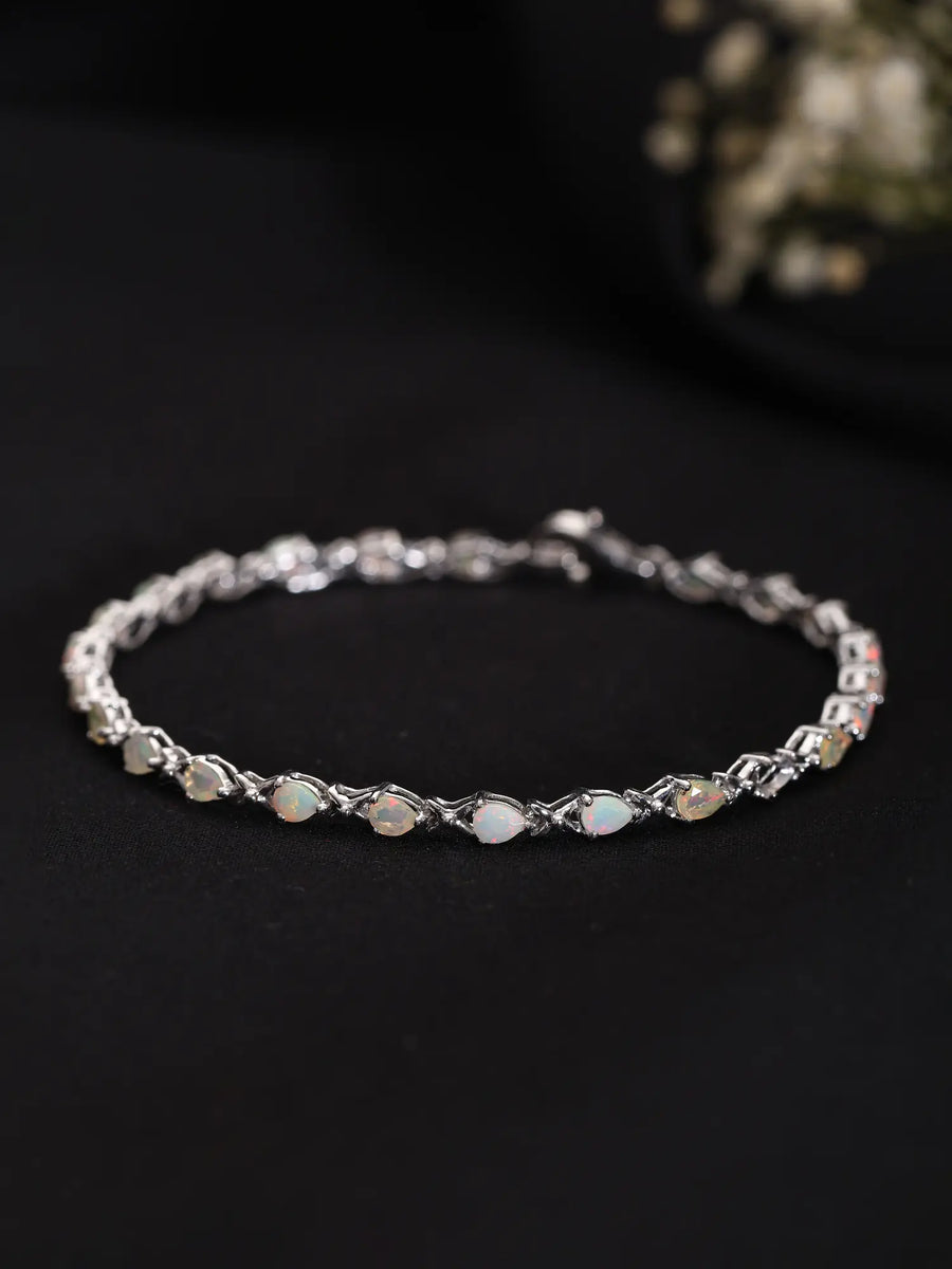 Faceted Ethiopian Opal Teardrop Sterling Silver Bracelet