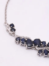 Floral Vine Blue Sapphire and CZ Sterling Silver Bracelet