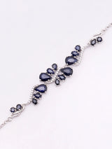 Floral Vine Blue Sapphire and CZ Sterling Silver Bracelet