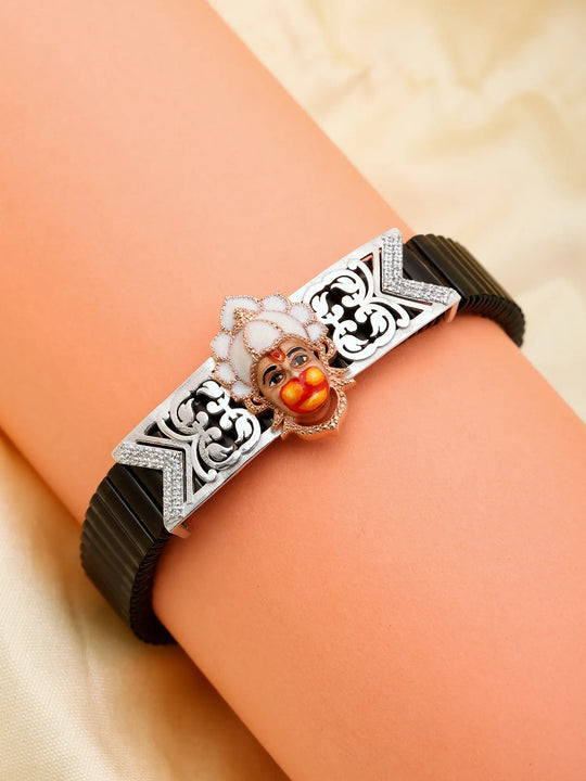 Sterling Silver Lord Hanuman Elastic Bracelet
