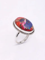 Pink Copper Turquoise Oval Sterling Silver Ring