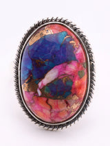 Pink Copper Turquoise Oval Sterling Silver Ring