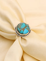 Copper Turquoise Round Sterling Silver Ring