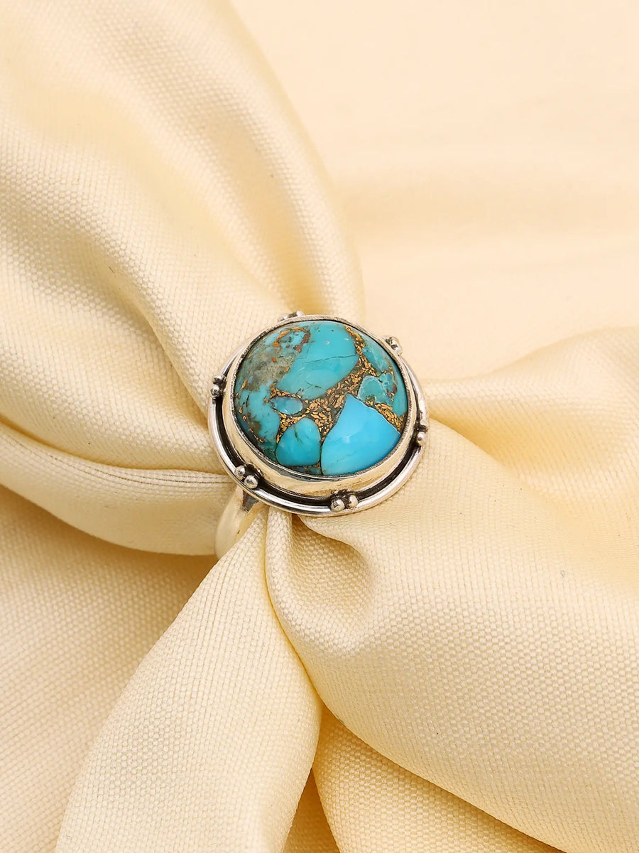 Copper Turquoise Round Sterling Silver Ring