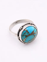 Copper Turquoise Round Sterling Silver Ring