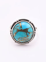 Copper Turquoise Round Sterling Silver Ring