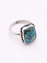Copper Turquoise Rectangular Sterling Silver Ring