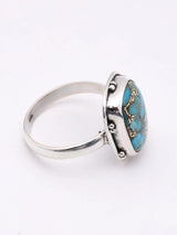 Copper Turquoise Rectangular Sterling Silver Ring