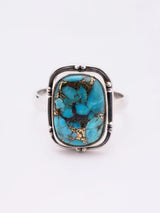 Copper Turquoise Rectangular Sterling Silver Ring