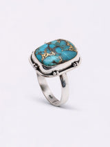 Copper Turquoise Rectangular Sterling Silver Ring