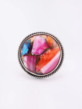 Pink Spiny Oyster and Copper Turquoise Sterling Silver Ring