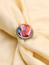 Pink Spiny Oyster and Copper Turquoise Sterling Silver Ring