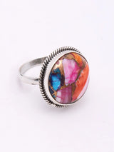 Pink Spiny Oyster and Copper Turquoise Sterling Silver Ring