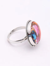 Pink Spiny Oyster and Copper Turquoise Sterling Silver Ring